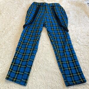 Hot Topic Plaid Small Pants with Black Suspenders